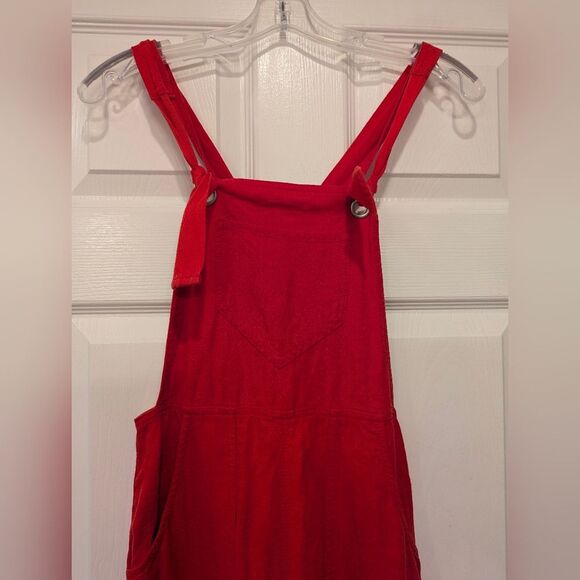 Anthropologie Rompers Constance Red Wide-Leg Overalls Linen Bland XS Relaxed Fit - Picture 10 of 10